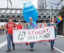 Atheist Ireland at Dublin Pride 2016 Dublin pride 2016 parade - Dublin, Ireland - Documentary photography (27286765013) (cropped).jpg