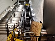 An escalator with its steps removed