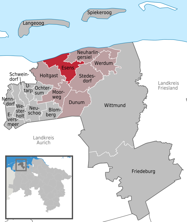 Läget för staden Esens i Landkreis Wittmund