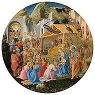 安傑利科修士和菲利普·利皮的《三博士來朝（英语：Adoration of the Magi (Fra Angelico and Filippo Lippi)）》，直徑137.3cm，約作於1445年，來自山繆·亨利·卡瑞斯的收藏。[7]