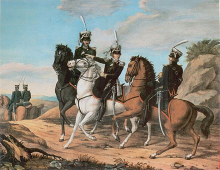 The voluntary citizens cavalry, German: freiwilliger Landsturm zu Pferde, was part of the Bürgerwehr, the citizens militia, founded in 1823. Historical Museum, Frankfurt