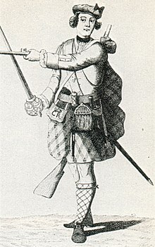 An officer of the "Black Watch" in 1743. By 1738 the Independent Highland Companies were known as Am Freiceadan Dubh or Black Watch Freiceadan.jpg