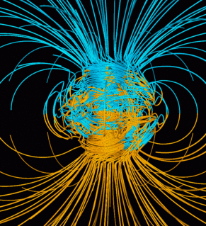 <span class="mw-page-title-main">Earth's magnetic field</span> Magnetic field that extends from the Earths outer and inner core to where it meets the solar wind