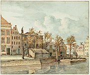 Houtkopersburgwal with De Wereld brewery on the island of Uilenburg. Gerrit Lamberts, 1816
