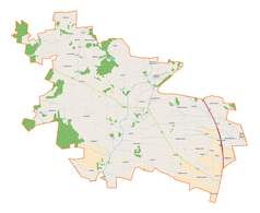 Mapa konturowa gminy Grabica, po prawej nieco na dole znajduje się punkt z opisem „Żychlin”