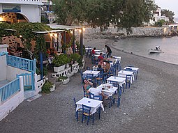 Patrons dining outdoors at a Greek restaurant Greek restaurant.JPG