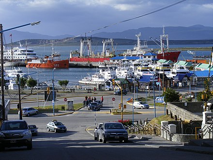 Ships in Ushuaia harbor preparing for departure to the Antarctic Peninsula