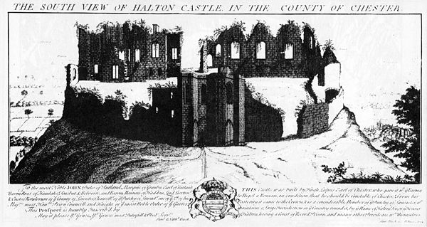 An engraving of the slighted Halton Castle in the 18th century