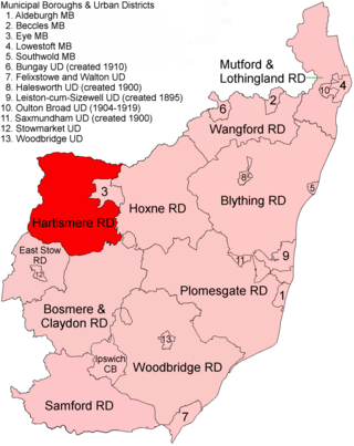 <span class="mw-page-title-main">Hartismere Rural District</span> Rural district in East Suffolk, England