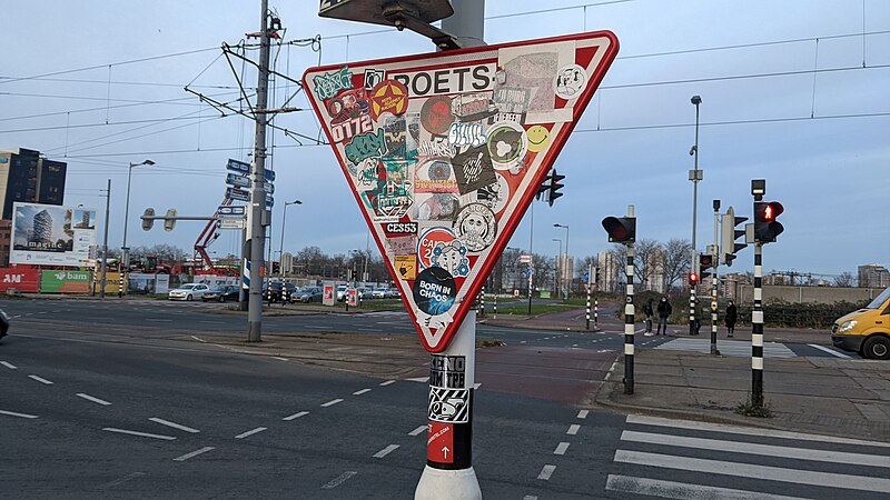 File:Heavily vandalised sign, Feijenoord, Rotterdam (2021) 02.jpg