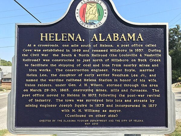 Helena, AL town historical marker sign