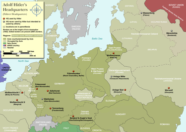 Map showing the location of Adlerhorst, and other Fuhrer Headquarters throughout Europe Hitler-Headquarters-Europe.png