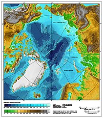 Image 3A bathymetric/topographic map of the Arctic Ocean and the surrounding lands. (from Arctic Ocean)