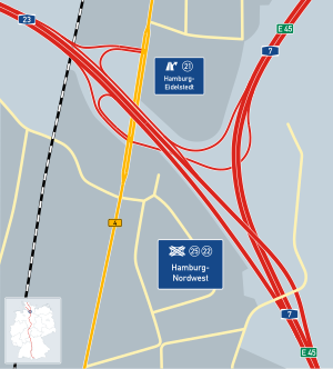 Mapa general del triángulo de la autopista Hamburgo-Noroeste