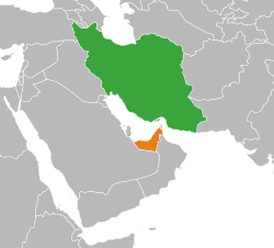 Карта, показваща местоположенията на Иран и Обединените арабски емирства