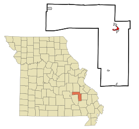 Iron County Missouri Incorporated and Unincorporated areas Ironton Highlighted.svg