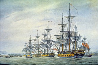 Centurion attended the attack on Rhode Island, 8 December 1776, by Irwin John Bevan Irwin John Bevan - The attack on Rhode Island, December 8th, 1776.jpg