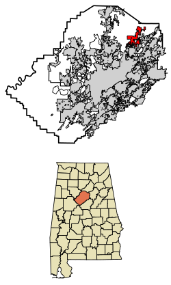 Pinson okulunun Jefferson County, Alabama şehrindeki konumu.