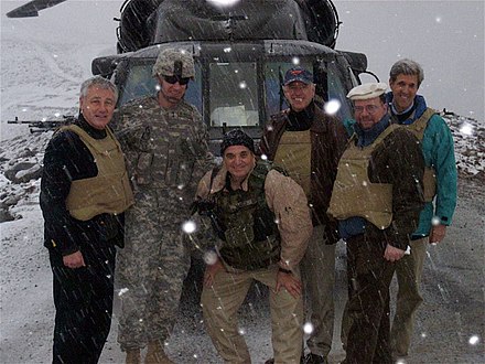 Then-Senators Joe Biden, John Kerry, and Chuck Hagel in Kunar Province in Afghanistan, February 20, 2008