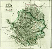 W. H. Johnson's route to Khotan and back (1865). Johnson's proposed boundary ran along the "northern branch" of the Kunlun Mountains. (Its curvature is exaggerated.) Johnson-journey-ilchi1865-mapa.jpg