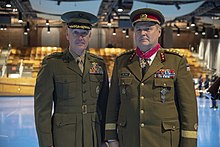 General Joseph Dunford with General Terras during a full honor arrival ceremony at Joint Base Myer-Henderson Hall, 13 November 2018. Joseph Dunford and Riho Terras 181113-D-PB383-022 (32007869698).jpg