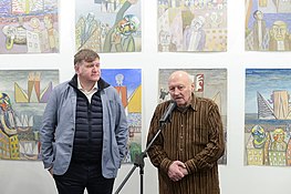 Відкриття виставки Олександра Найдена «Мнима очевидність» в Карась галереї. На фото Євген Карась та Олександр Найден.