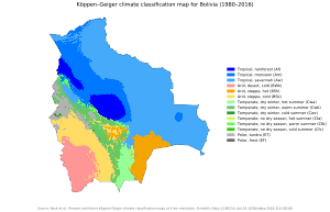 Bolivia map of Koppen climate classification zones Koppen-Geiger Map BOL present.svg