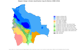 Bolivia map of Koppen climate classification. Koppen-Geiger Map BOL present.svg