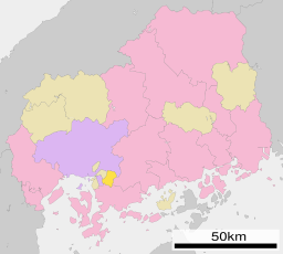 Kumanos läge i Hiroshima prefektur Städer:      Signifikanta städer      Övriga städer Landskommuner:      Köpingar      Byar