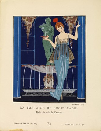 A George Barbier illustration of a Jeanne Paquin gown, published in the March 1914 Gazette