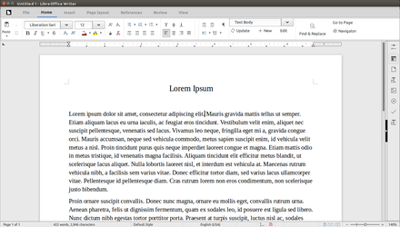Screenshot of LibreOffice 5.3 Writer using the MUFFIN interface running on Ubuntu 16.04