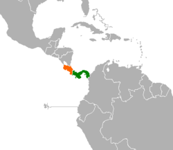 Map indicating locations of Panama and Costa Rica