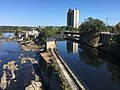 English: Pawtucket Street bridge, walkway footbridge, locks, and the Northern Canal from the Howe Bridge