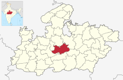 Raisen bölgesinin Madhya Pradesh şehrindeki konumu