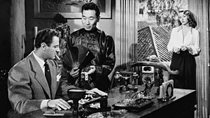 Macao (film) 1952. Josef von Sternberg, director. L-R, Brad Dexter, Philip Ahn, Gloria Graham.jpg