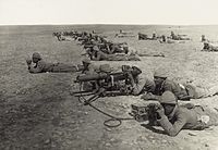 Ottoman machine gun corps at the Tell el Sheria Gaza line, 1917. Machine gun corps Gaza line WWIb edit2.jpg