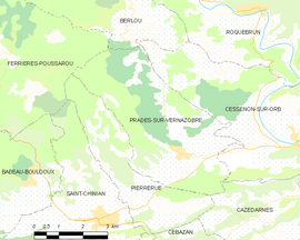 Mapa obce Prades-sur-Vernazobre