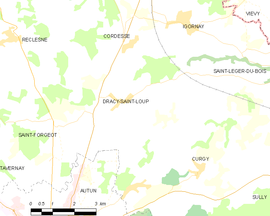 Mapa obce Dracy-Saint-Loup