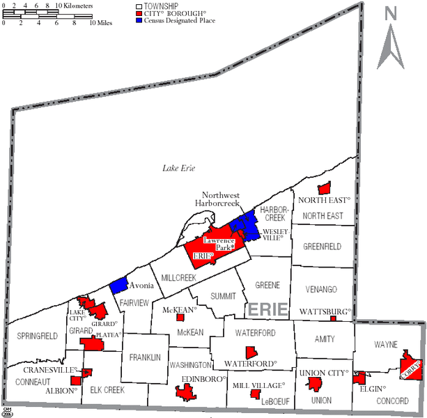 File:Map of Erie County Pennsylvania With Municipal and Township Labels.png