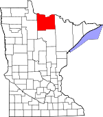 Map of Minnesota highlighting Koochiching County.svg