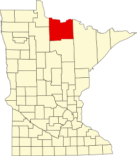 Map of Minnesota highlighting Koochiching County.svg