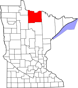 Map of Minnesota highlighting Koochiching County