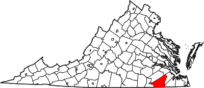 Locatie van Southampton County in Virginia
