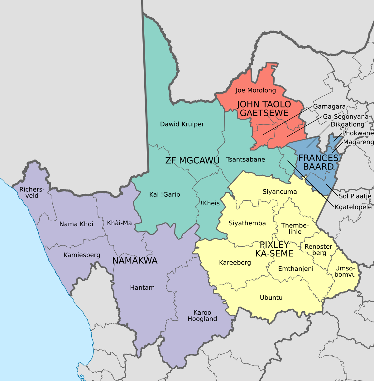 map of the northern cape List Of Municipalities In The Northern Cape Wikipedia map of the northern cape