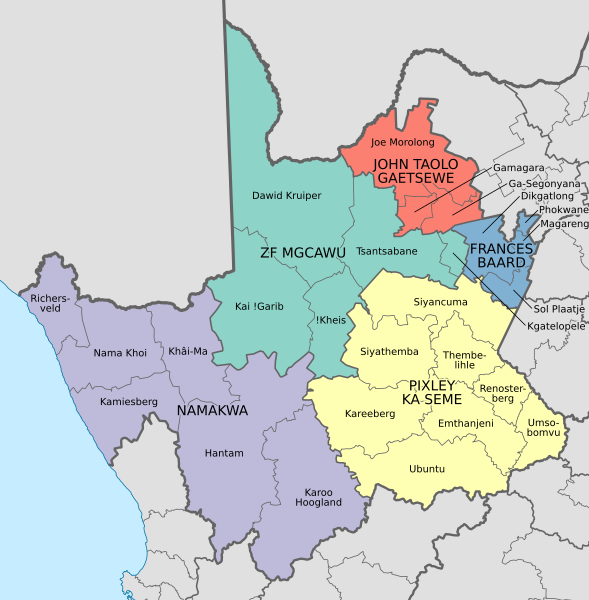 File:Map of the Northern Cape with municipalities named and districts shaded (2016).svg