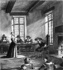 Margaret Brent making her case to the Maryland Assembly in St. Mary's City, Maryland in 1648.
1934 black and white painting by Edwin Tunis. MargaretBrent.gif