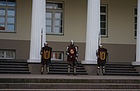 Straż Honorowa w mundurze historycznym przed Pałacem Prezydenckim w Wilnie