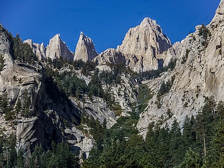 The Inyo National Forest contains Mount Whitney, the highest point in California. Mount Whitney September 2009.JPG