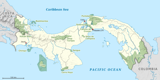 A map of Panama's national parks. National parks of Panama map.png