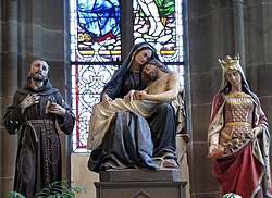 Autel secondaire "Vierge de pitié"; statues de St-François et de Ste-Elisabeth de Hongrie